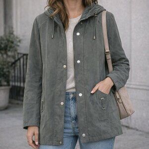 Fen-nelli Women’s Sage Green Suede Feel Hooded Jacket | Size 9/10